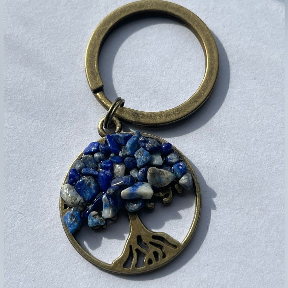 Tree of Life Natural Blue Stone (Sodalite) Keychain - Picture 12 of 16
